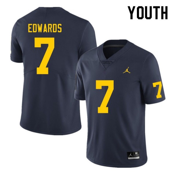 Michigan Wolverines #7 For Youth Donovan Edwards Jersey Navy College Alumni Football